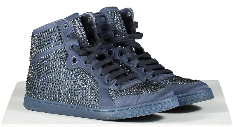 Athletic shoes for outdoor training-Gucci Blue Satin Crystal Embellished High Top Sneakers UK 5 EU 38 👠