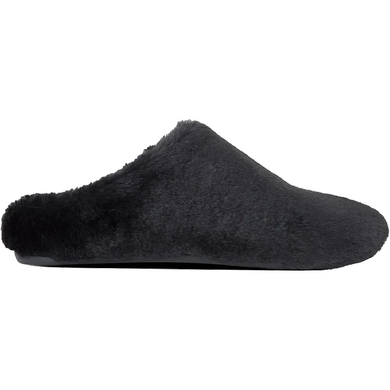 Slippers for active rest-Women's Fit Flop Furry Slippers Black Faux Fur