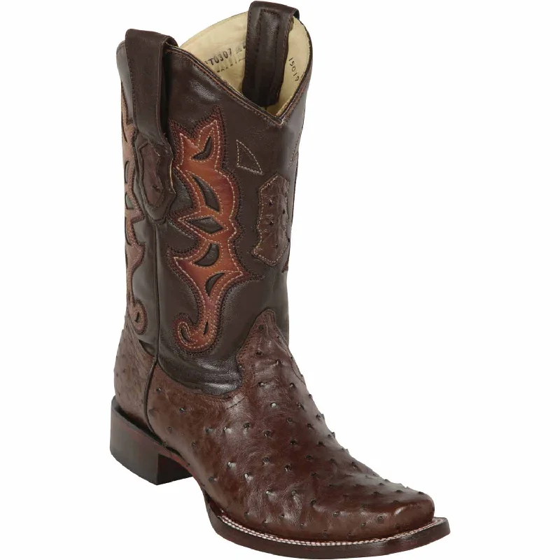 boots with faux fur lining-Los Altos 812T0307 Men's Brown Genuine Ostrich Rodeo Boots