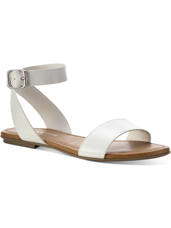 Sandals with ankle strap-Miiah Womens Faux Leather Ankle Buckle Flat Sandals