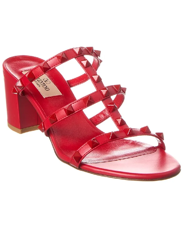 Sandals with sparkly finish-Valentino Rockstud Caged 60 Leather Sandal