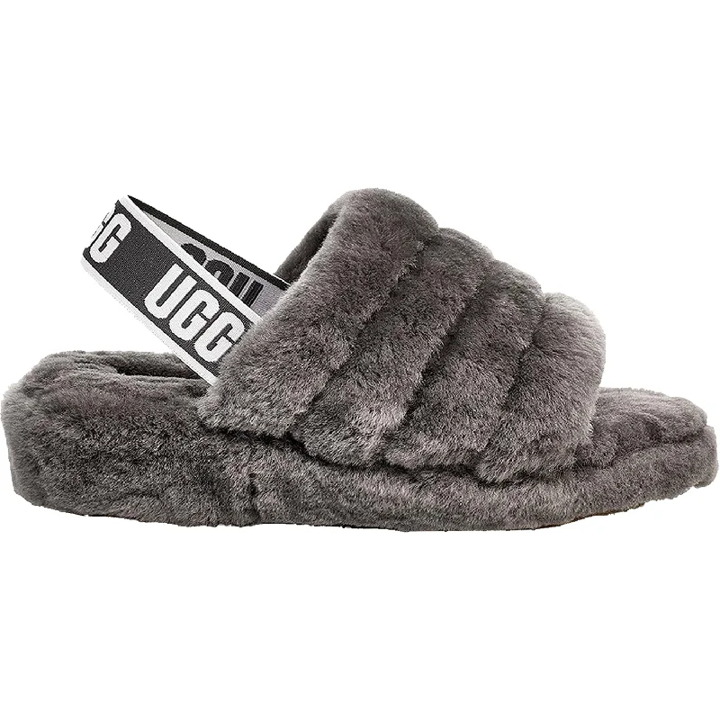 Slippers with fuzzy tops-Women's UGG Fluff Yeah Slide Charcoal Sheepskin