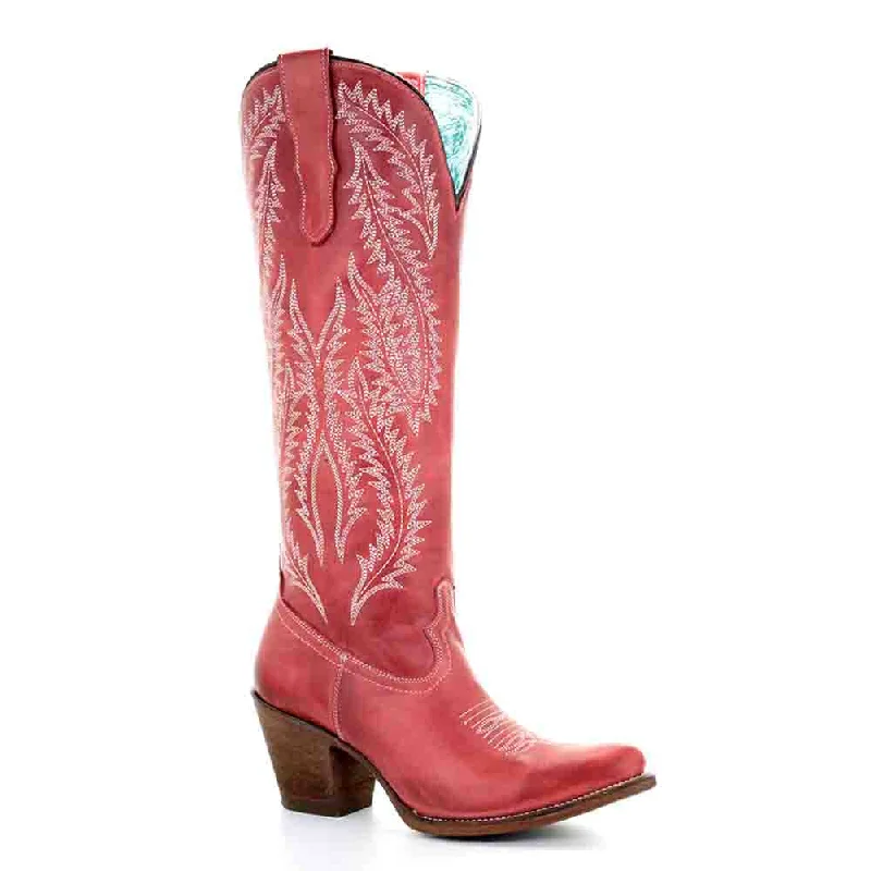 boots with thick insulation for warmth-Corral Red Cowhide Embroidered Cowgirl Boots