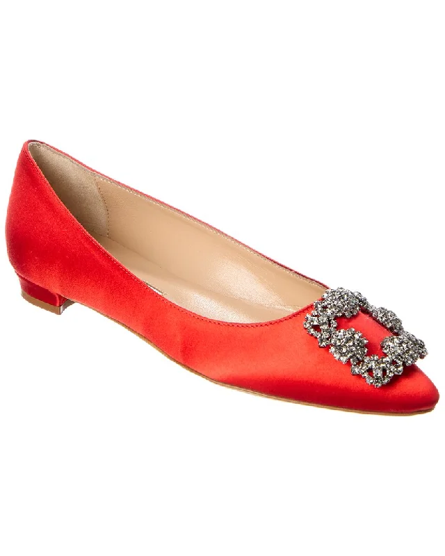 Flats near trendy hubs-Manolo Blahnik Hangisi Satin Flat