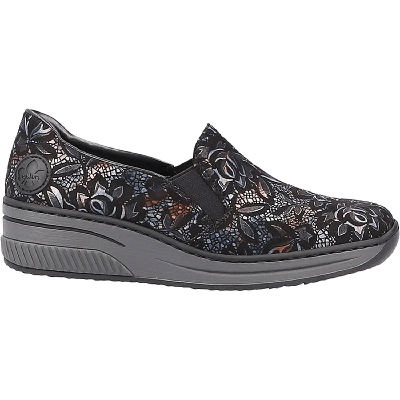 Casual Shoes for Casual Friends-Women's Rieker 48752-90 Doris 52 Black Metallic Floral Synthetic