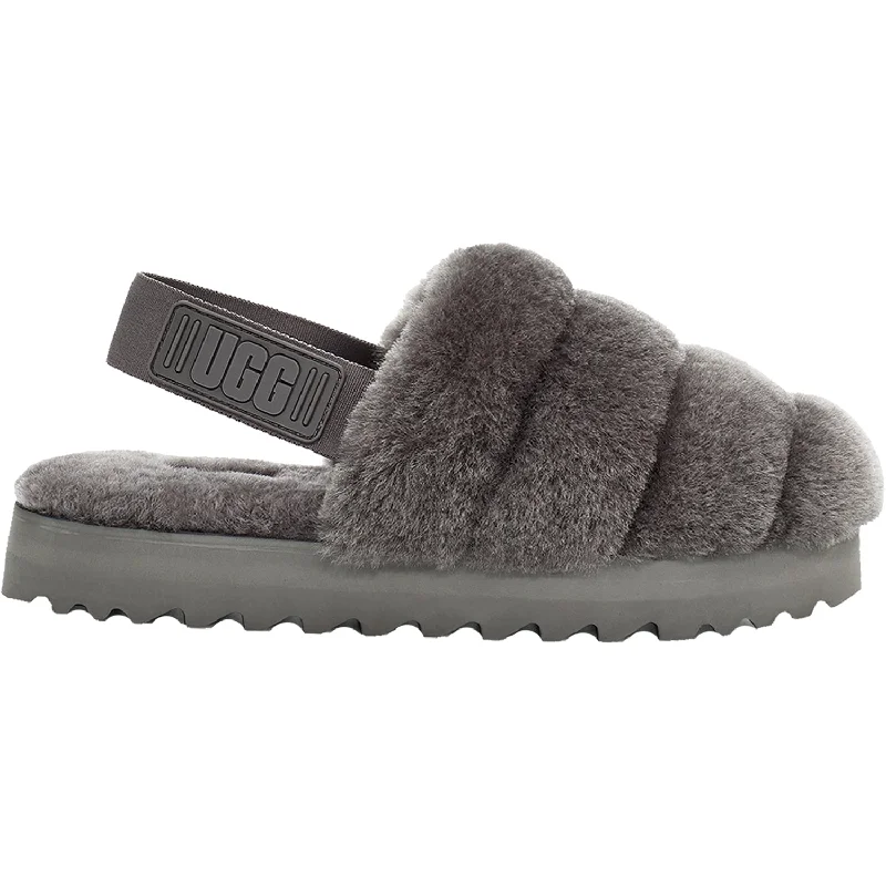 Slippers for warm knit-Women's UGG Super Fluff Charcoal Sheepskin