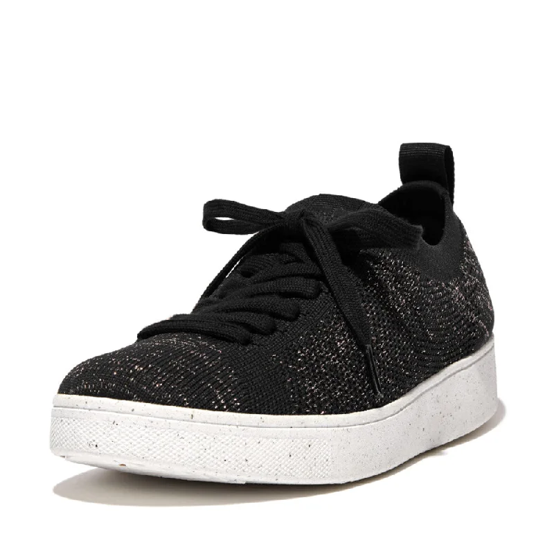 Athletic shoes for interval training-FitFlop Rally E01 Multi-Knit Trainer Sneaker Shoes - Black Rose Gold