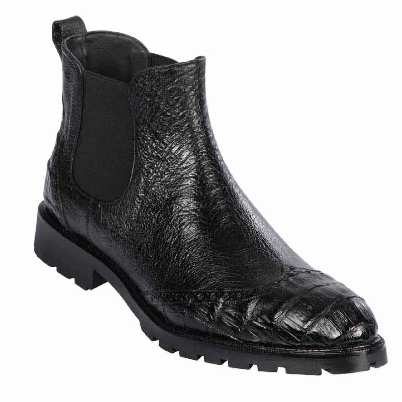 boots with extra warmth for extreme cold-Los Altos ZLM078205 Men's Black Genuine Caiman Belly & Smooth Ostrich Boots