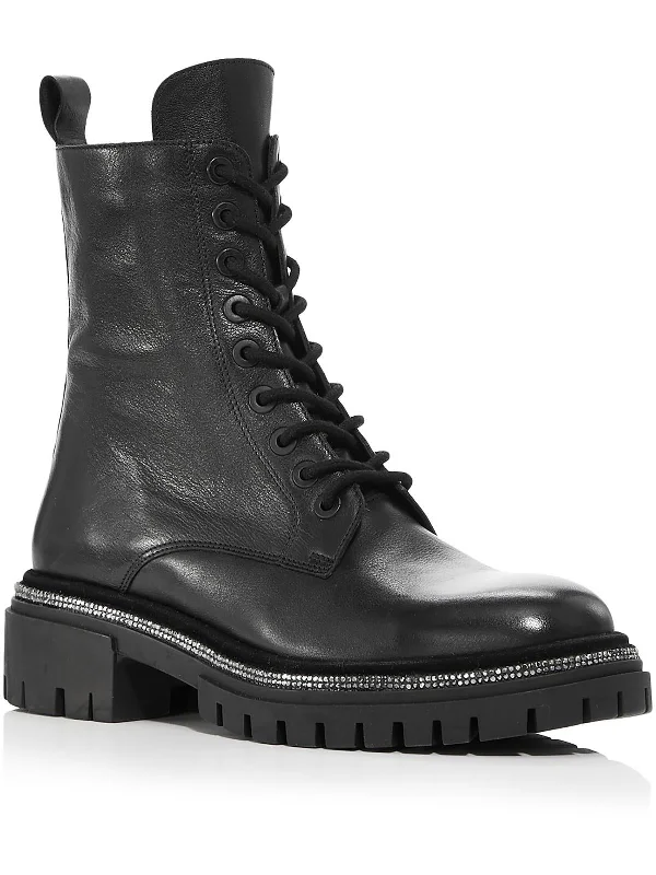 durable leather boots for men-ARIA Womens Leather Embellished Combat & Lace-Up Boots