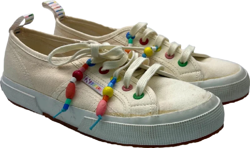 Athletic shoes with orthotic insoles-Superga Cream x Mira Mikati Beaded Low Top Sneakers UK 4