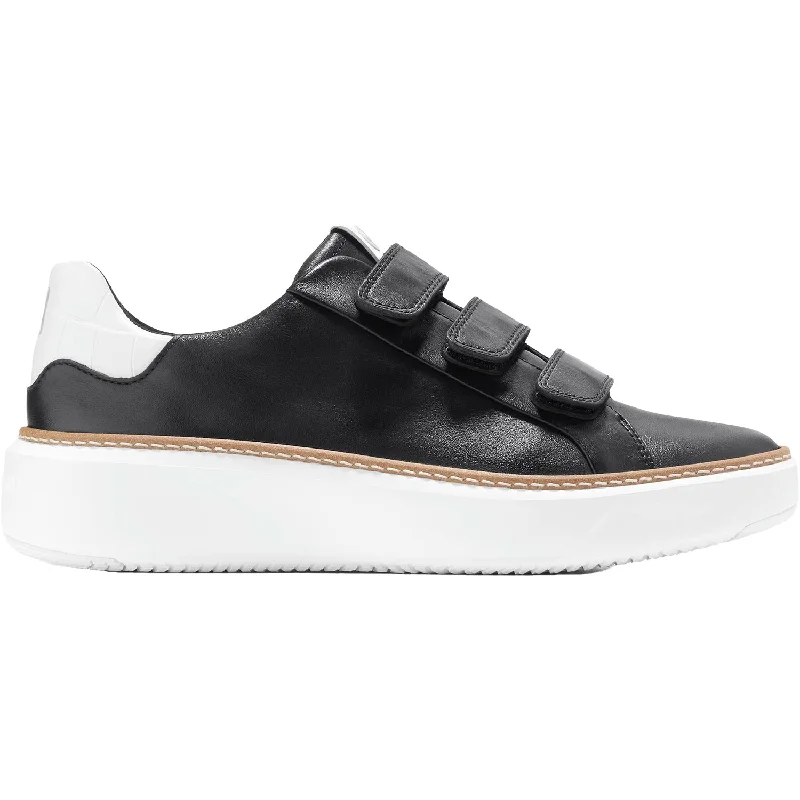 Casual Shoes Smooth Texture-Women's Cole Haan GrandPro Topspin Triple-Strap Black/Optic White Leather