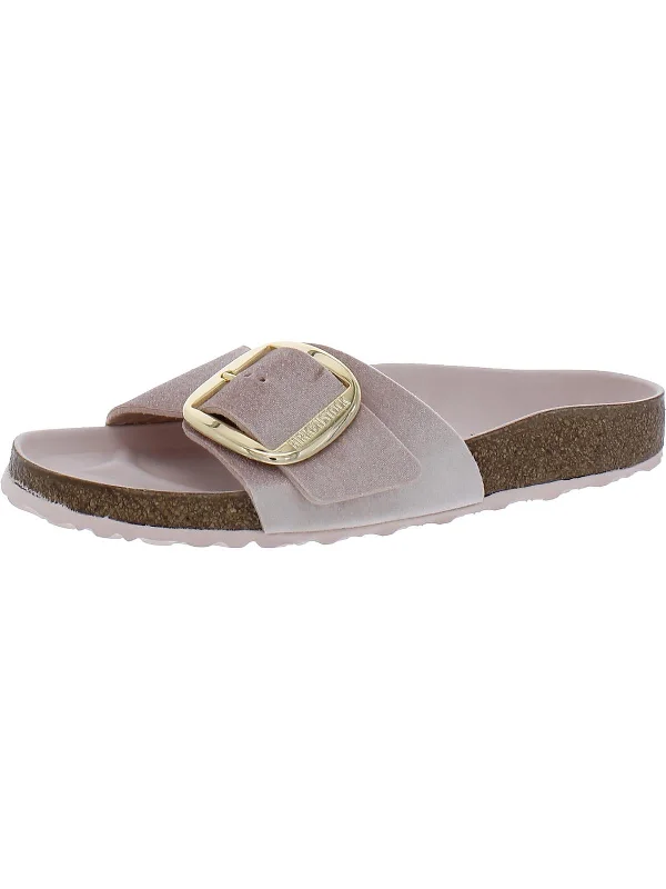 Casual sandals with buckle-Madrid Big Buckle Rivet Logo Womens Velvet Cork Slide Sandals