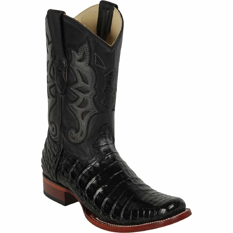 warm boots for men-Los Altos 812T8205 Men's Black Genuine Caiman Belly Rodeo Boots