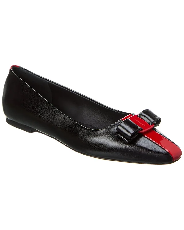 Luxury flats with lofts-Ferragamo Siwar Bow Leather Ballet Flat