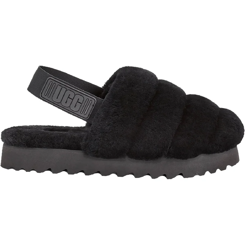 Slippers for warm weave-Women's UGG Super Fluff Black Sheepskin