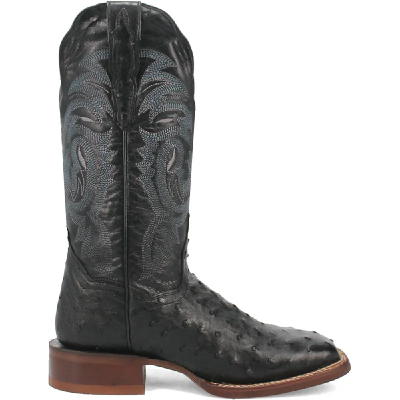 boots for outdoor winter fun and style-Dan Post Kylo Black Full-Quill Ostrich Boots