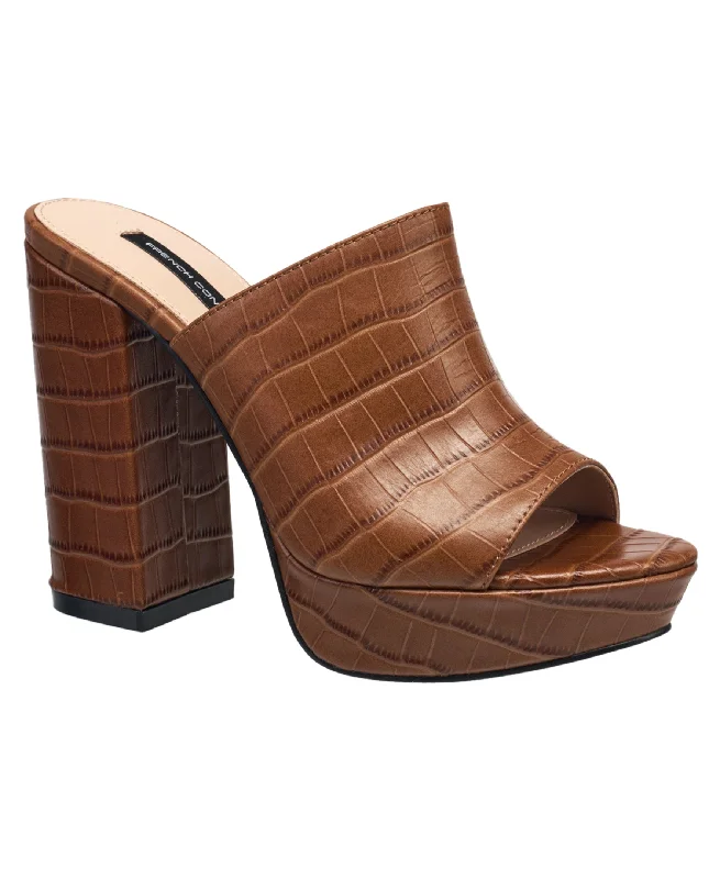 Sandals with faux leather finish-French Connection Women's Lewis Croc Leather Peep Toes Sandal