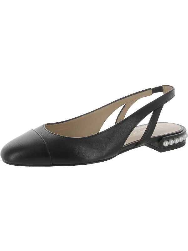 Flats with modern lofts-Womens Leather Embellished Slingbacks