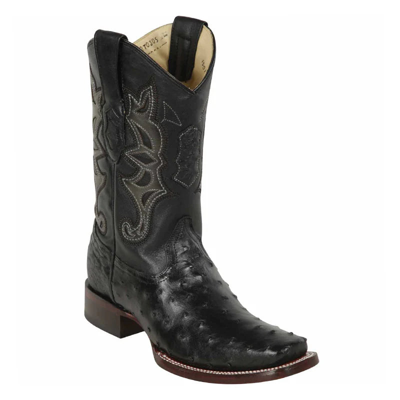 boots for rugged conditions-Los Altos 812T0305 Men's Black Genuine Ostrich Rodeo Boots