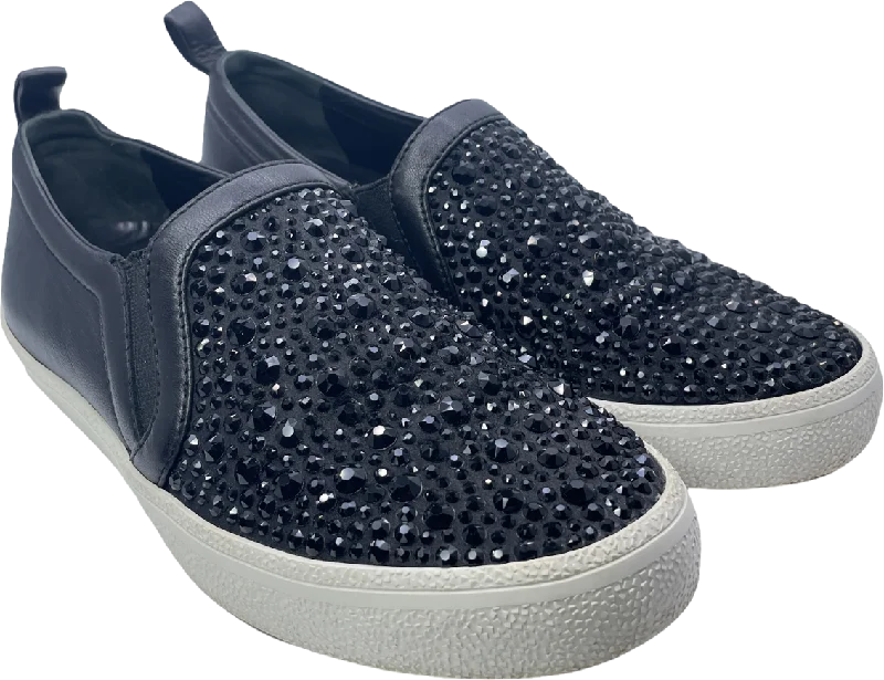 Athletic shoes for elite athletes-Gina Black Leather & Crystal Embellished Satin Gioia Slip On Skate Sneakers Trainers UK 3 EU 36 👠