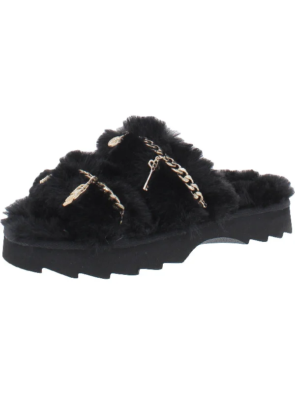 Sandals for coastal vacations-Paiygef Womens Faux Fur Slip On Slide Sandals