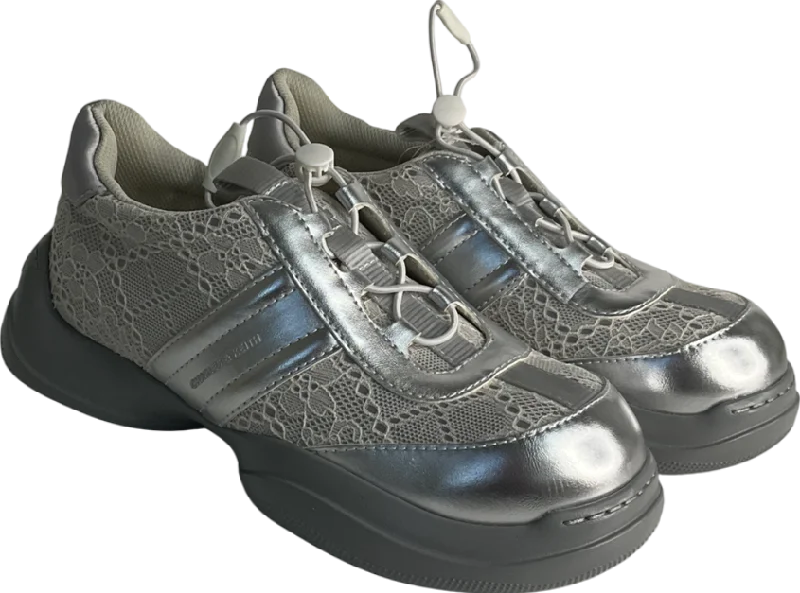 Athletic shoes for tennis players-Charles & Keith Grey Casey Metallic & Lace Chunky Sneakers UK 4 EU 37 👠