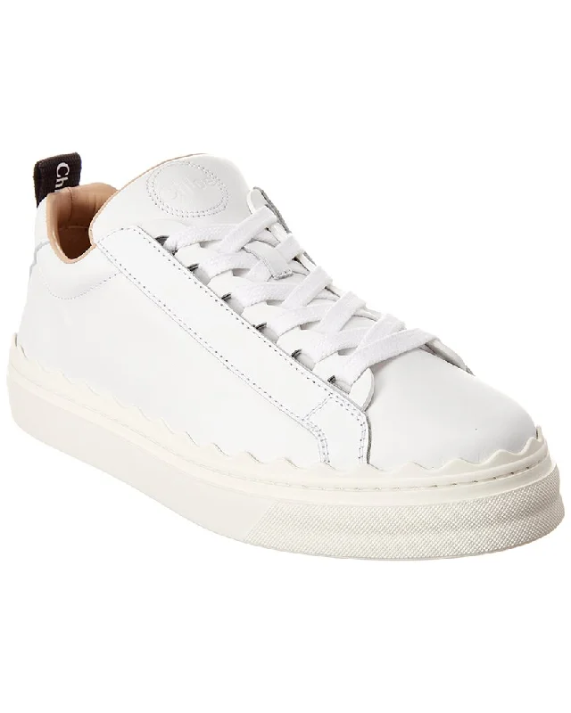 Athletic shoes for endurance athletes with arch support-Chloé Lauren Scalloped Leather Sneaker, 39, White