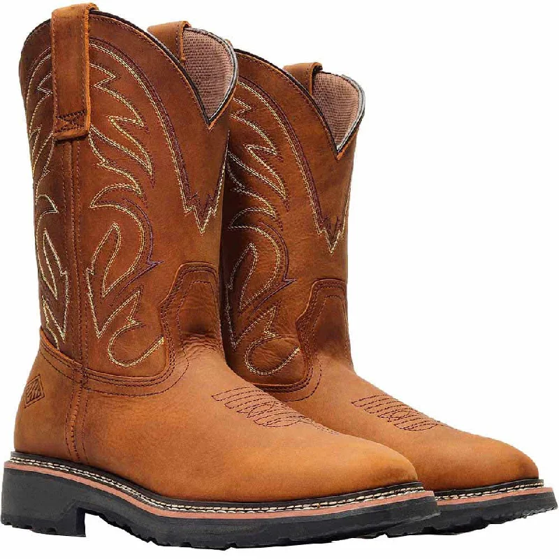 durable outdoor boots for hiking-Bonanza Rancher GRIT 12" Brown Square Toe Embroidered Wellington Boots