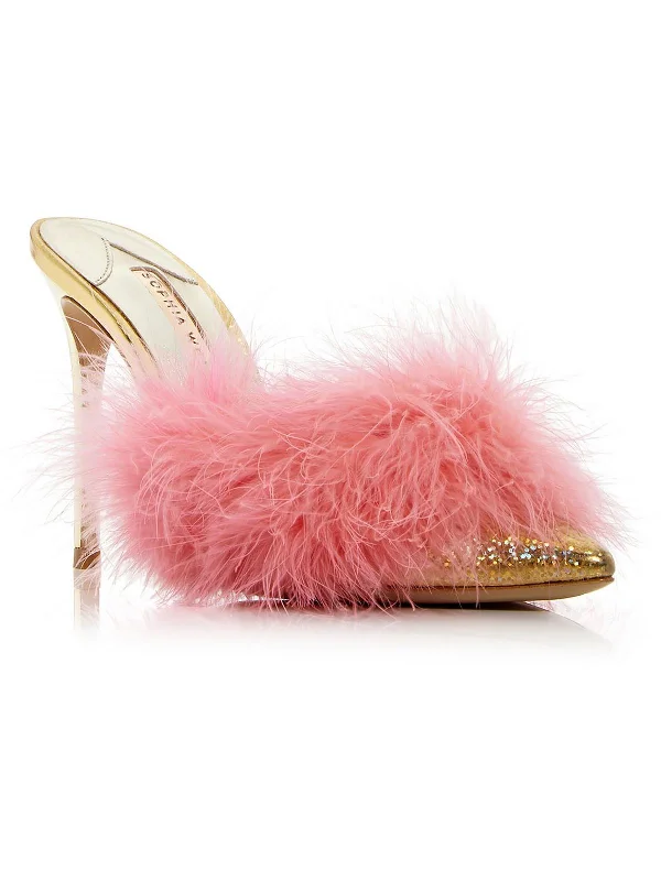 Comfortable sandals with thick straps-Delicia Marabou Womens Leather Slip On Heels