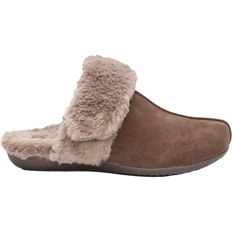 Slippers with fuzzy craft-Women's Aetrex Arianna Walnut Fabric