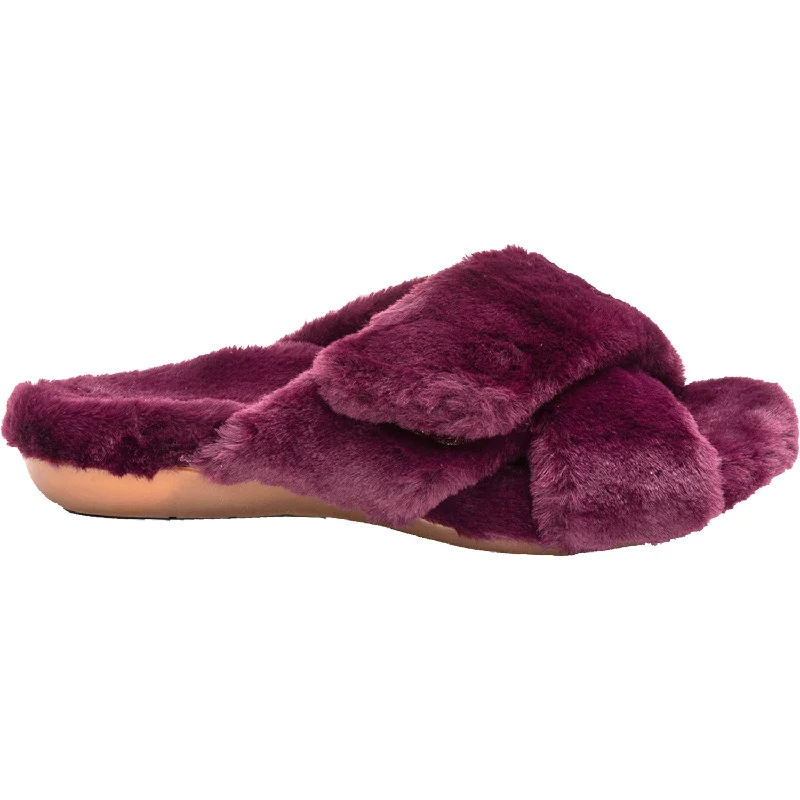 Slippers with fitness chill-Women's Aetrex Penelope Wine Faux Fur