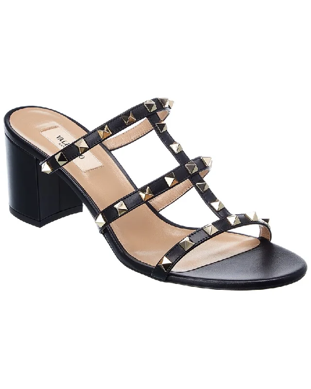 Fashion sandals for men-Valentino Rockstud Caged 60 Leather Sandal