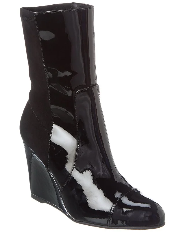 boots for cold weather hiking adventures-Stuart Weitzman Mila City Wedge Patent & Suede Bootie