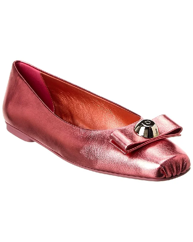 Modern flats with courtyards-Ferragamo Pina Leather Ballet Flat