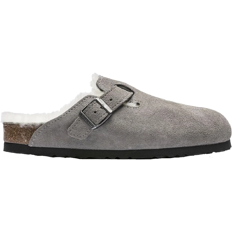 Slippers for remote vibes-Unisex Birkenstock Boston Shearling Stone Coin Suede / Natural Shearling