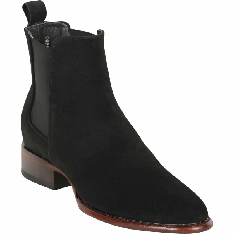 boots for trendy winter street fashion-Los Altos 69B6605 Men's Black Genuine Suede Oval Toe Short Boots