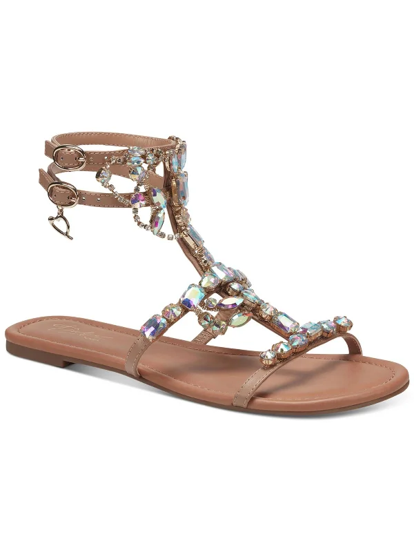 Sandals with geometric print-Jenesis Womens Rhinestone Faux Leather Gladiator Sandals