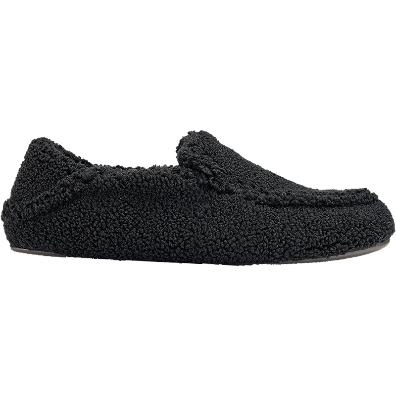 Slippers with plush floors-Women's OluKai Nohea Heu Black Sherpa Fleece