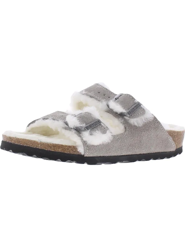 Sandals for social outings-Arizona Womens Suede Faux Fur Lined Footbed Sandals