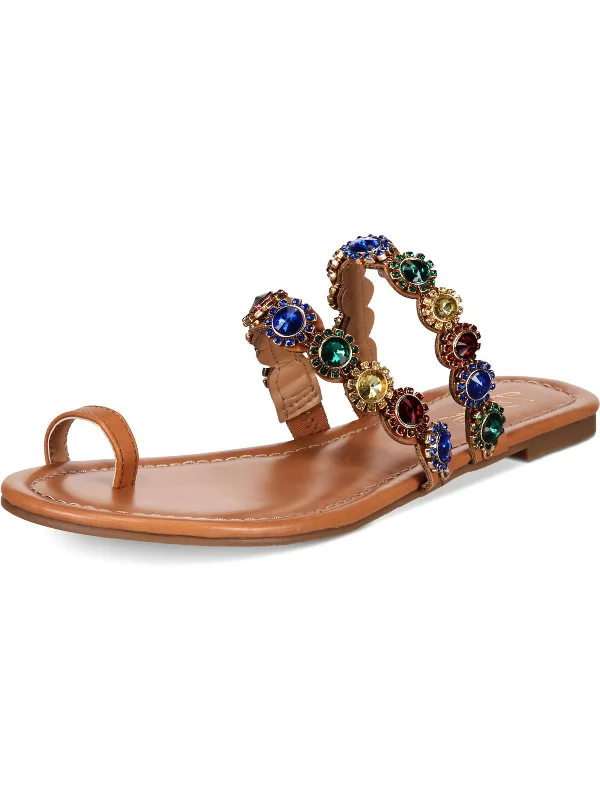 Sandals with slingback-Joya Womens Faux Leather Rhinestone Thong Sandals