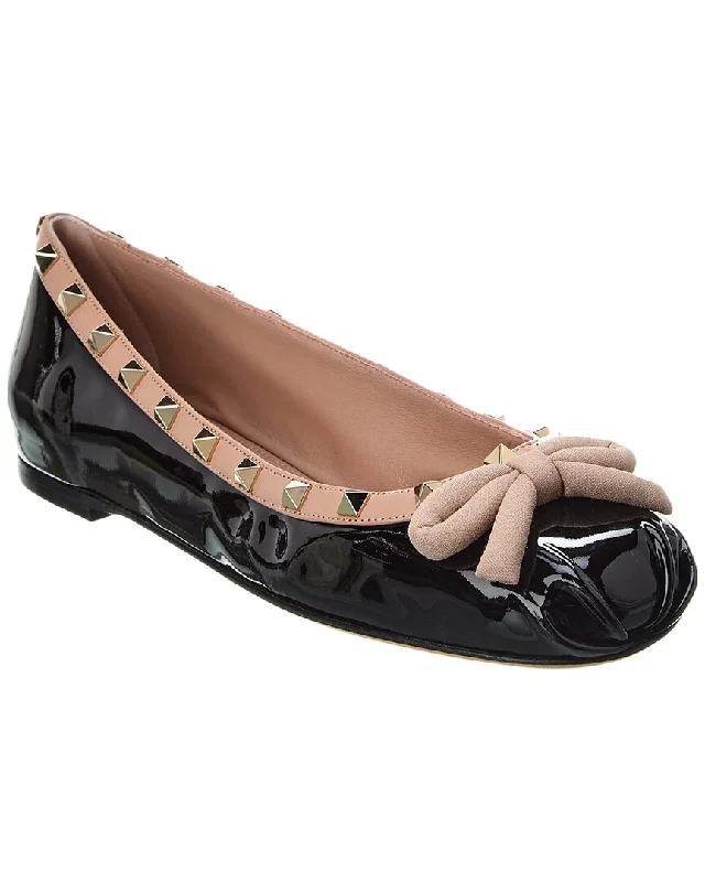 Flats with quirky decor-Valentino Rockstud Patent Ballerina Flat