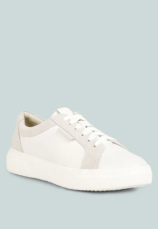 Athletic shoes with dynamic comfort for fast runs-ENDLER Color Block Leather Sneakers in White