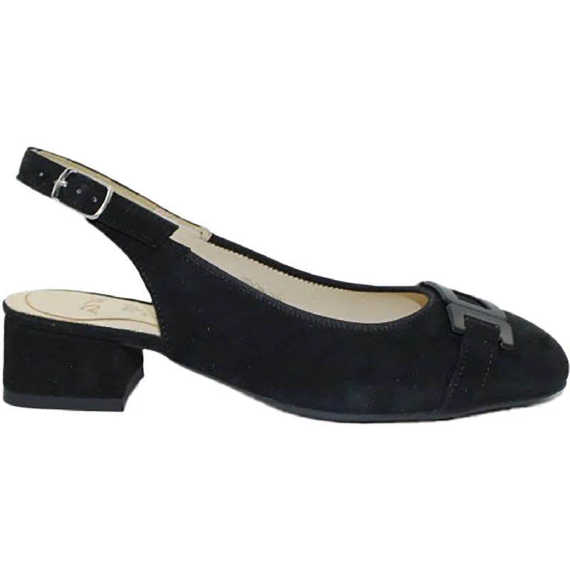 Fashion dress shoes with essentials-Womens Ara Gallant Sling 2 Black Kid Suede