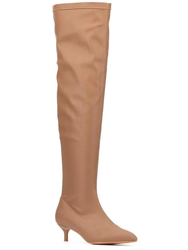 boots for all-weather protection and style-Ilana Womens Faux Leather Kitten Heel Over-The-Knee Boots