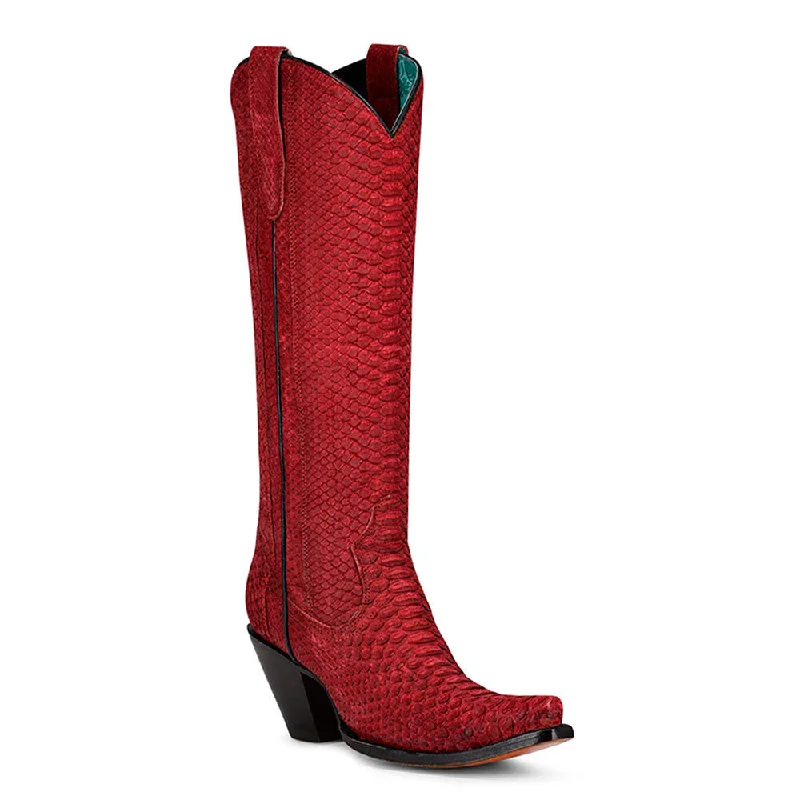 boots with comfortable fit for all-day wear-Corral Red Genuine Python Tall Cowgirl Boots