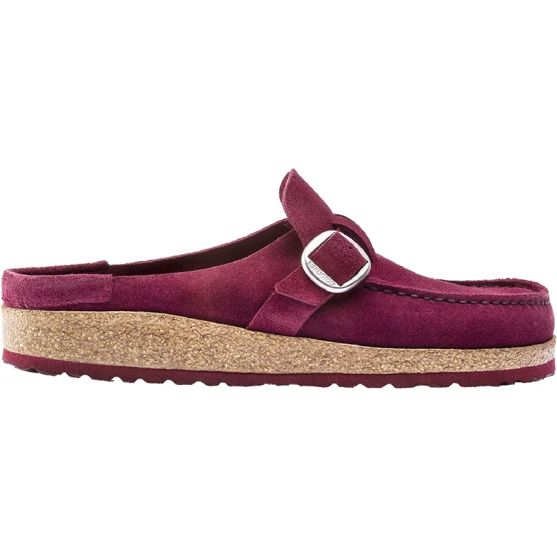 Slippers with warm toes-Women's Birkenstock Buckley Shearling Maroon Suede