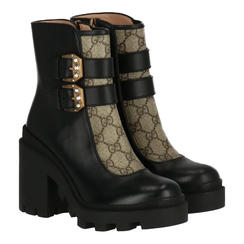 stylish flat boots for women-Gucci Womens Black/Beige Boot