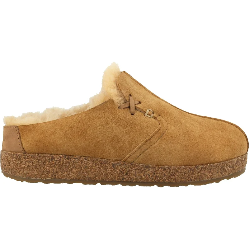 Slippers with fleece wrap-Women's Haflinger Saskatchewan Tan Lambskin Suede