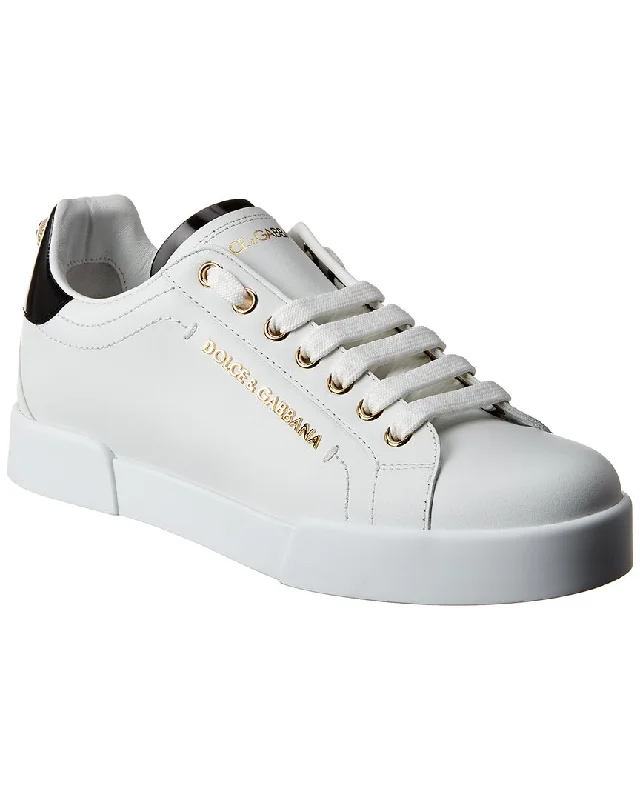 Athletic shoes for increased traction on wet surfaces-Dolce & Gabbana Portofino Leather Sneaker