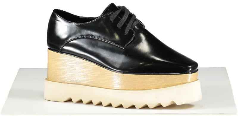 Athletic shoes with padded tongue-Stella McCartney Black Faux Leather Elyse Platform Derby Sneakers UK 3 EU 36 👠